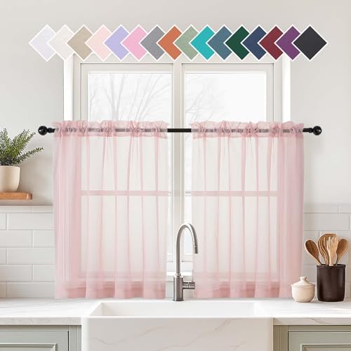 Blush Pink Small Sheer Curtains 2 Panels Set (42"W x 36"L (Pack of 2) / Blush Pink)
