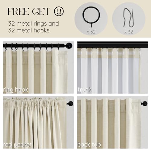 Cream Extra Long 120 Inch Blackout Curtains for Large Window Treatment Natural Farmhouse Thick Linen Texture Sound Proof Drapes Room Divider Pleat Ceiling Track Burg Bedroom 10Ft (Cream / 52"W x 120"L (Pack of 2))