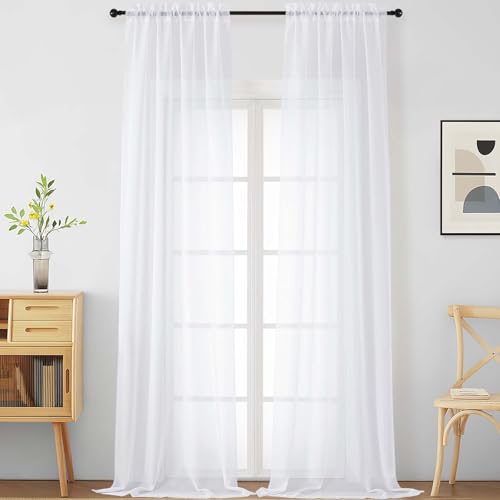White Sheer Curtains 120 Inches Long 2 Panels (42"W x 120"L (Pack of 2) / White)