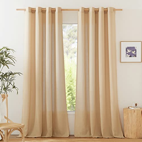 Linen Flax Semi Sheer Curtains 94" Length (Burlap / 55"W x 94"L (Pack of 2))