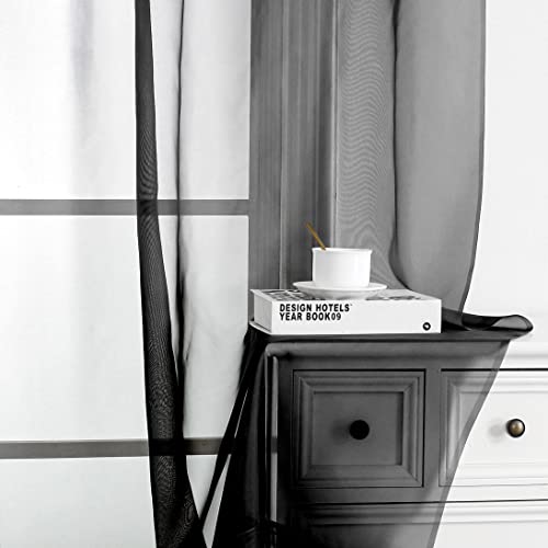 Black Sheer Scarf Valances for Windows 216 Inch Extra Long (Black / 42"W x 216"L (Pack of 2))