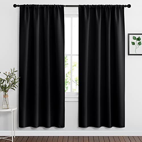 Blackout Curtains for Bedroom Living Room Nursery 63 inches Long (Black / 34"W x 63"L (Pack of 2))