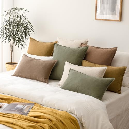 Linen Solid Decorative Throw Pillow Covers 22x22 Light Brown (22" x 22" (Pack of 2) / Brick)