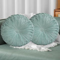 Set of 2 Aqua Velvet Decorative Round Pleated Throw Pillows (Aqua)