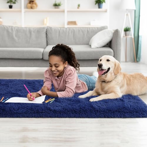 Navy Soft Runner Rugs for Bedroom 2x6 ft with Rubber Backing (Light Navy / 2' X 6' (Runner))