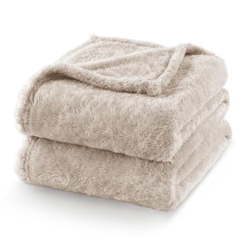 Fuzzy Plush Fleece Bed Blanket Queen Size (Camel / 90x90 IN)