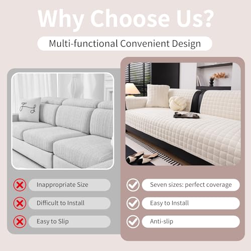 Sectional Velvet Couch Covers for 1 Seat (Beige White / 1PC/27.6"x27.6"/Armrest & Chair)