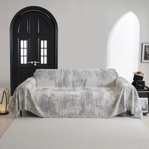Sectional Couch Cover Sofa Covers for Sectional Sofa L Shape Chenille Couch Protector Grey Geometric for Dogs Pets Couch Throw Cover Washable Durable for Home Decor (71" x 118" / 1# Light Grey)