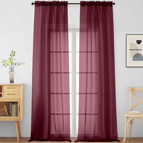 Burgundy Sheer Curtains 120 Inches Long 2 Panels (42"W x 120"L (Pack of 2) / Burgundy)
