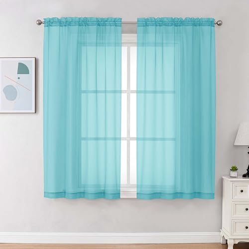 Sheer Curtains 63 Inch Length 2 Panels (Aqua / 42"W x 63"L (Pack of 2))