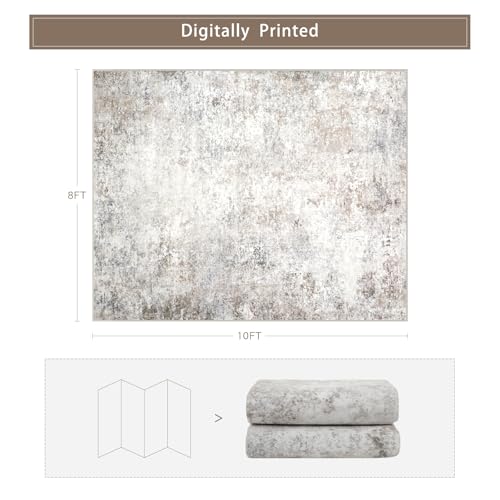 Beige Grey Washable Rugs 8x10 Area Rugs for Living Room (8' x 10' (Rectangular) / Brown-grey-beige-slate)