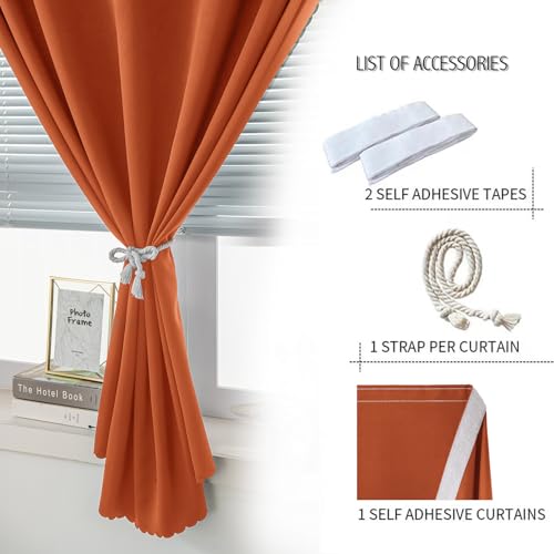 Self Adhesive Curtains Portable Blackout Curtain Simple and Easy to Install Bedroom Window Thermal Lnsulated Kitchen Room Darkening Black Small Drapes (35"W x 59"L (Pack of 1) / Orange)