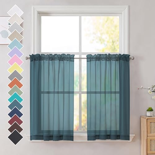 Dusty Blue Sheer Curtains 36 inches Long (Dusty / 42"W x 36"L (Pack of 2))