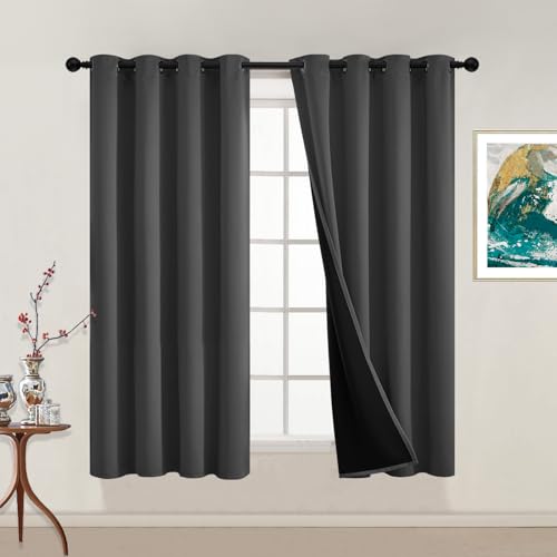 Charcoal Grey 100% Blackout Curtains 54 Inches Long 52" Wide 2 PCS (52"W x 54"L (Pack of 2) / Charcoal Grey)
