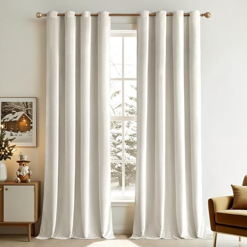 Velvet Curtains Ivory 52 x 96 Inch Length Set of 2 (Ivory / 52"W x 96"L (Pack of 2))