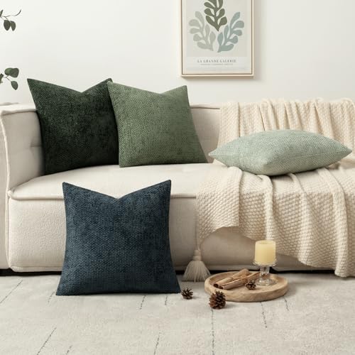 Soft Decorative Chenille Pillow Covers Green 18x18 Pack of 4 (18" x 18" (Pack of 4) / Neutral Green)
