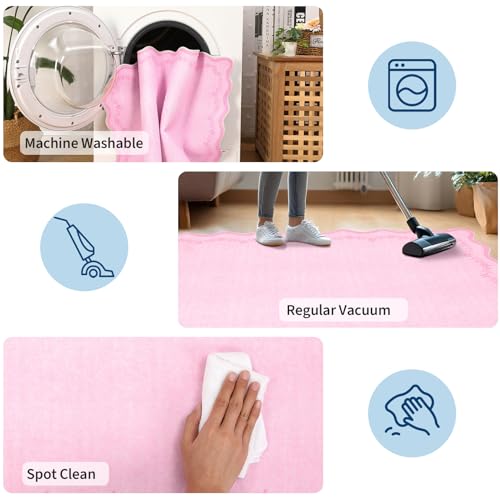 2.5x8 Scalloped Washable Runner Rug Non Slip Hallway Kitchen Rug (Pink / 2'6" x 8' (Rectangular))