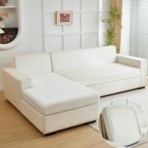 Couch Cushion Covers for Sofa Couch Covers Wear (Texture-cream White / One Size Chaise Cover)