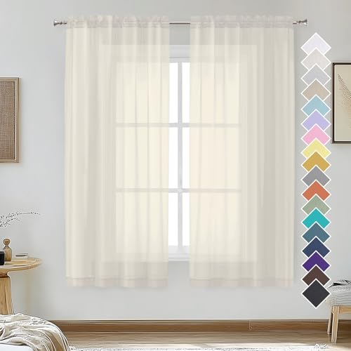 Cream Sheer Curtains 63 Inches Long 2 Panels (Cream / 42"W x 63"L (Pack of 2))