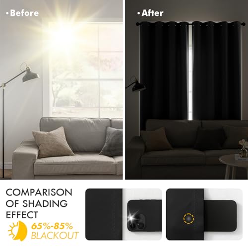 Black Blackout Bedroom Curtains 63 Inch Long Light Blocking (Black / 42"W x 63"L (Pack of 2))