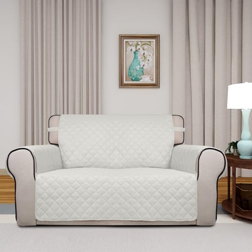 Reversible Quilted Couch Covers for Dogs Loveseat Sofa Cover 46.5” (Medium / Ivory/Ivory)