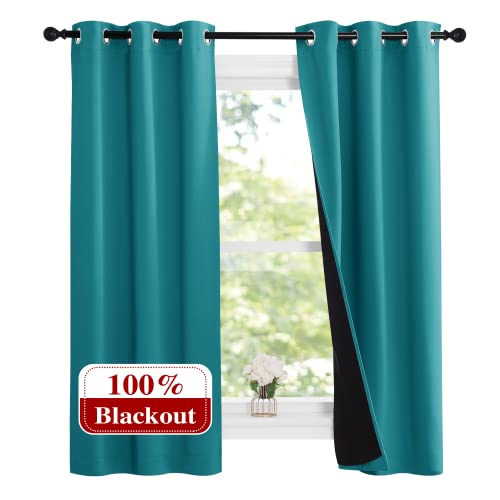 Peacock Teal 100% Blackout Lined Curtains (Peacock Teal / 37"W x 63"L (Pack of 2))
