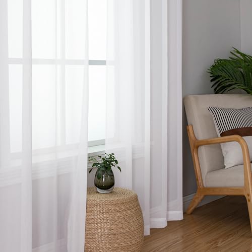 Sheer White Curtains 90 inches Long 2 Panels (White / 42"W x 90"L (Pack of 2))