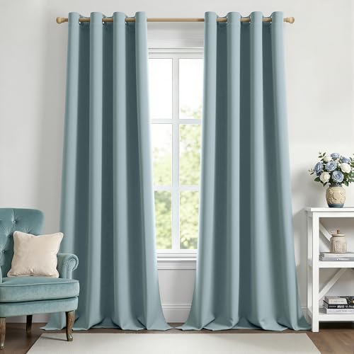 Slate Blue Blackout Bedroom Curtains Drapes 96 Inch Long 52"x96" (Slate Blue / 52"W x 96"L (Pack of 2))
