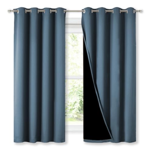 100% Blackout Curtains 45" Long (Smoky Blue / 52"W x 45"L (Pack of 2))