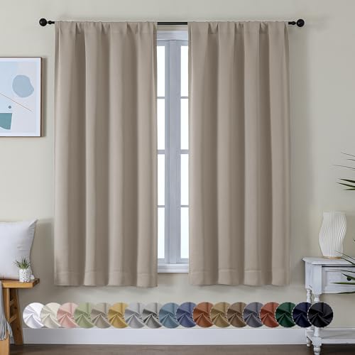 Ava Stone Blackout Curtains for Bedroom 63 Inch Length 2 Panels Set (Stone / 40"W x 63"L (Pack of 2))