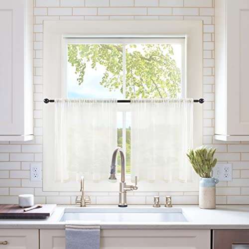 2 Panels Kitchen Tiers Half Window Sheer Curtains 29 X 24 Inch Ivory (Ivory / 29"W x 24"L (Pack of 2))