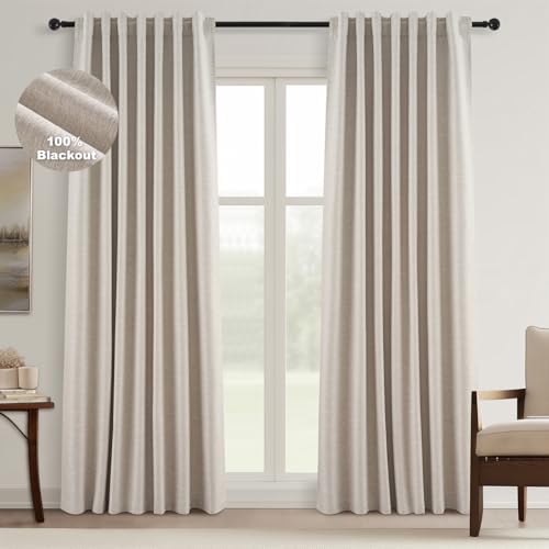 Boho Farmhouse Black Out Linen Curtains 84 Inch Length 2 Panels Set for Bedroom Living Room (Natural Linen / 52"W x 84"L (Pack of 2))