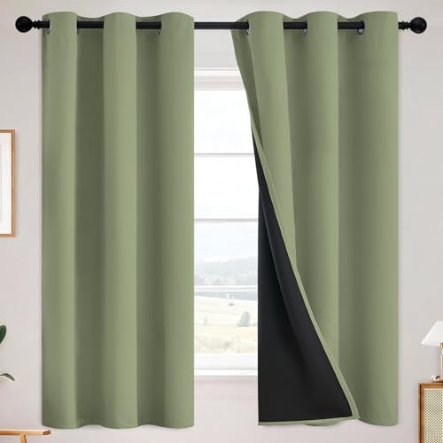 Sage 100% Blackout Curtains Room Darkening Living Room 63 Inch (Sage / 38"W x 63"L (Pack of 2))