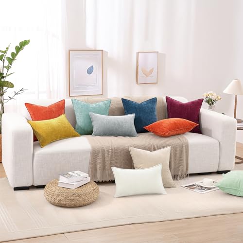 Chenille Sage Green Velvet Throw Pillow Covers 26x26 Set of 2 (Sage Green / 26" x 26" (Pack of 2))