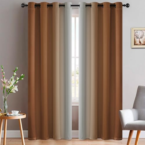 Ombre Curtains Burnt Orange and Greyish White for Bedroom (52"W x 84"L (Pack of 2) / Burnt Orange)