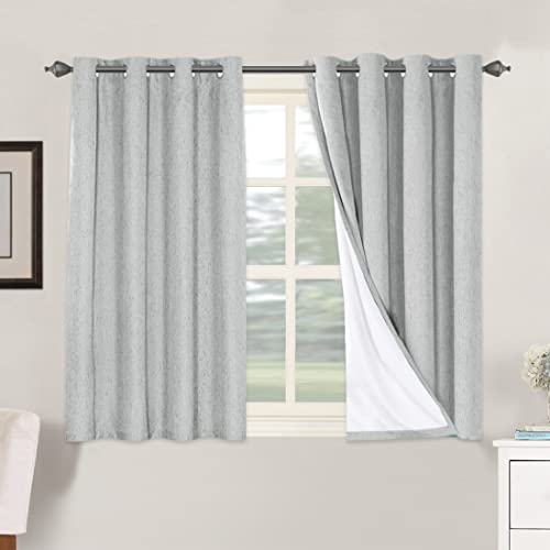 100% Blackout Linen Curtains 45" L 2 Panels Glacier Gray (Glacier Gray / 52"W x 45"L (Pack of 2))