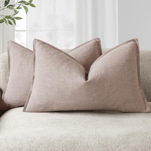 Decorative Linen Lumbar Throw Pillow Covers 12x20 Dusty Pink (20" x 12" (Pack of 2) / Rose Dust)