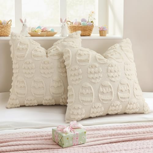 Beige Faux Fur Egg Throw Pillow Covers 16x16 Set of 2 (16" x 16" (Pack of 2) / Eggs Beige)