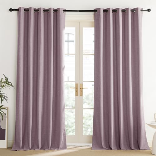 Chaise Mauve Vintage Linen 100% Blackout Curtains for Living Room (62"W x 84"L (Pack of 2) / Chaise Mauve)