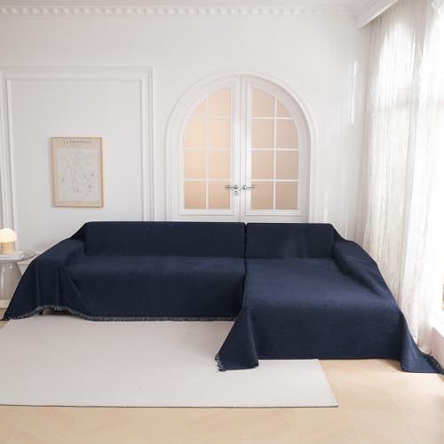 Sofa Covers Love Seat Couch Covers Couch Covers for Reclining Couches Couch Cover Sectional Washable Couch Cover with Tassels Sofa Protector for Kids (71" x 118" / Navy Blue)