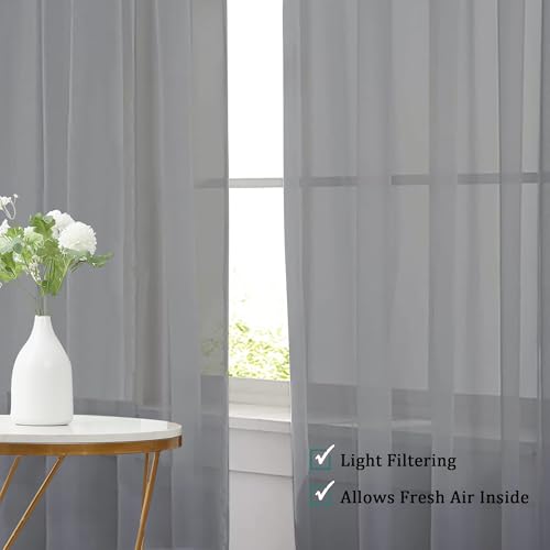 Charcoal Grey Sheer Valances for Windows (Charcoal Grey / 42"W x 16"L (Pack of 2))