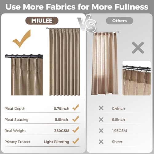 Pinch Pleated Linen Curtains 108 Inches 2 Panels Linen Brown (Linen Brown / 40"W x 108"L (Pack of 2))