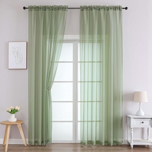 Sage Green Sheer Curtains 78 Inches Long 2 Panels Set for Living Room (Sage Green / 42"W x 78"L (Pack of 2))