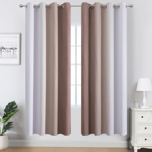 Taupe and Greyish White Ombre Blackout Curtains Living Room 72 Inches Long (Taupe and Greyish White / 52"W x 72"L (Pack of 2))