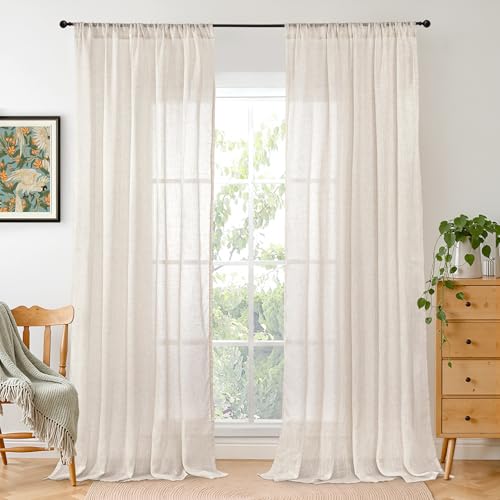 Long Linen Curtains 102 Inch Length for Living Room (Oatmeal / 52"W x 102"L (Pack of 2))