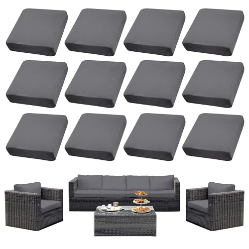 12PCS Patio Cushion Covers.Patio Furniture Couch SeatSlipcovers (Grey / 12PCS)