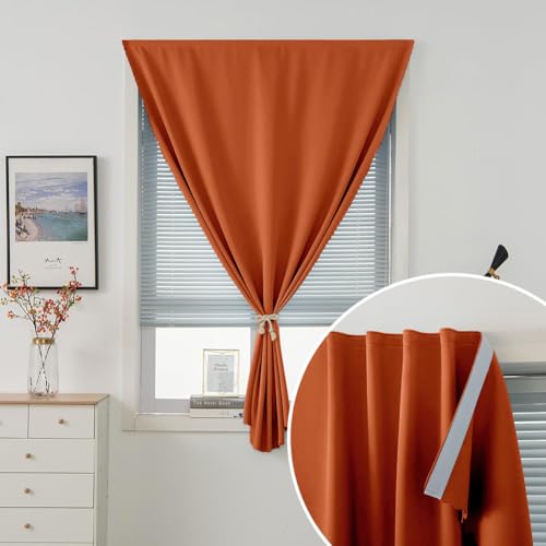 Self Adhesive Curtains Portable Blackout Curtain Simple and Easy to Install Bedroom Window Thermal Lnsulated Kitchen Room Darkening Black Small Drapes (35"W x 71"L (Pack of 1) / Orange)