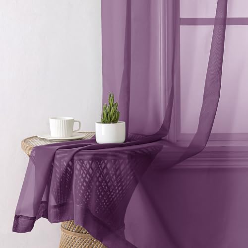 Plum Purple Sheer Curtains 63 Inches Long 2 Panels Set (40"W x 63"L (Pack of 2) / Plum)