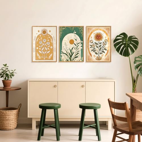 Modern Bohemian Celestial Wall Art Set Of 3 (Boho floral)