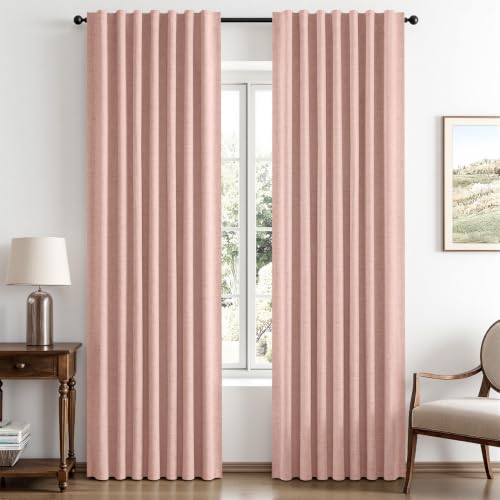 100% Blackout Linen Curtains 42 x 90 Inch Blush Pink 2 Panels (Blush Pink / 42"W x 90"L (Pack of 2))